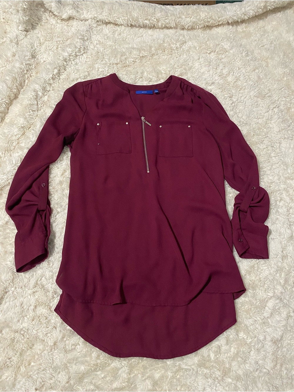 Apt. 9 Burgundy Zip-Pocket Long Sleeve Tunic
